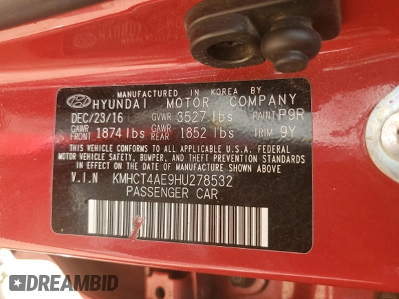 2017 Hyundai Accent SE with VIN KMHCT4AE9HU278532, listed as a Copart auction lot 52634295 with 112,009 mi miles and Salvage Title. Bid and sale history available at carsss.com. Image 14.