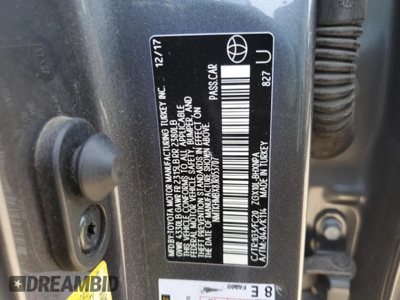 2018 Toyota C-HR XLE with VIN NMTKHMBX8JR053707, listed as a Copart auction lot 57264925 with 78,812 mi miles and Salvage title. Bid and sale history available at DreamBid. Image 13.