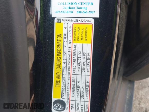 2019 GMC Acadia SLT z VIN 1GKKNMLS9KZ232162, wystawiony jako IAAI lot #41912741 z przebiegiem 134 722 mil mil oraz . Historia ofert i sprzedaży dostępna na DreamBid. Obrazek 9.
