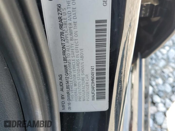 2017 Audi A6 Premium Plus with VIN WAUF2AFC9HN049141, listed as a Copart auction lot 62705535 with 80,614 mi miles and Salvage title. Bid and sale history available at DreamBid. Image 13.