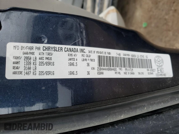 2008 Dodge Grand Caravan SE with VIN 2D8HN44HX8R844691, listed as a Copart auction lot 51492135 with 293,865 mi miles and Salvage Title. Bid and sale history available at DreamBid. Image 13.