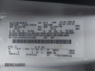 2014 Ford Escape SE with VIN 1FMCU9G93EUD37963, listed as a IAAI auction lot 41178797 with 171,149 mi miles and . Bid and sale history available at DreamBid. Image 9.