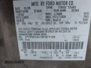 2008 Ford F-150 XLT z VIN 1FTPW14V18FB71129, wystawiony jako IAAI lot #41252246 z przebiegiem 282 129 mil mil oraz . Historia ofert i sprzedaży dostępna na DreamBid. Obrazek 9.