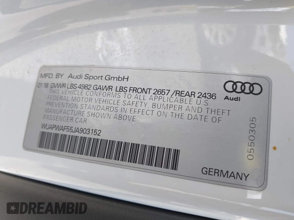 2018 Audi RS 5 z VIN WUAPWAF55JA903152, wystawiony jako IAAI lot #42193996 z przebiegiem 95 730 mil mil oraz . Historia ofert i sprzedaży dostępna na DreamBid. Obrazek 9.