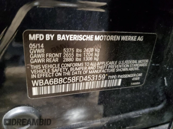 2015 BMW 6 Series 640i xDrive z VIN WBA6B8C58FD453159, wystawiony jako Copart lot #88931285 z przebiegiem 145 656 mil mil oraz Szkoda całkowita • Salvage title. Historia ofert i sprzedaży dostępna na DreamBid. Obrazek 12.