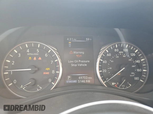 2019 Infiniti Q50 Luxe z VIN JN1EV7APXKM517090, wystawiony jako Copart lot #56740215 z przebiegiem 69 702 mil mil oraz Szkoda całkowita • Salvage title. Historia ofert i sprzedaży dostępna na DreamBid. Obrazek 9.