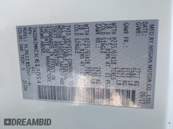 2018 Nissan Pathfinder SV z VIN 5N1DR2MM2JC613054, wystawiony jako IAAI lot #41394578 z przebiegiem 64 492 mil mil oraz . Historia ofert i sprzedaży dostępna na DreamBid. Obrazek 9.
