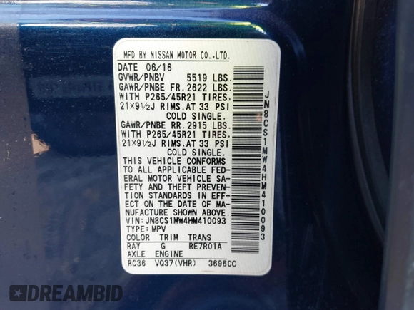 2017 Infiniti QX70 z VIN JN8CS1MW4HM410093, wystawiony jako IAAI lot #41232717 z przebiegiem 46 717 mil mil oraz . Historia ofert i sprzedaży dostępna na DreamBid. Obrazek 9.