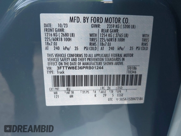 2023 Ford Maverick XL with VIN 3FTTW8E36PRB01244, listed as a IAAI auction lot 42023048 with 4,834 mi miles and . Bid and sale history available at DreamBid. Image 9.
