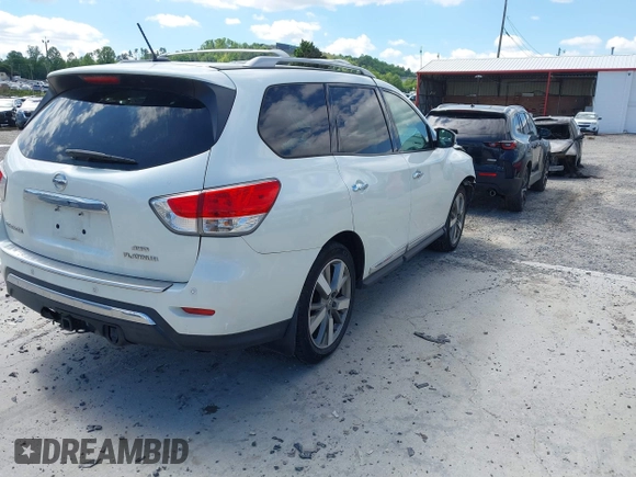 2015 Nissan Pathfinder Platinum z VIN 5N1AR2MM0FC613659, wystawiony jako IAAI lot #42194214 z przebiegiem 138 180 mil mil oraz . Historia ofert i sprzedaży dostępna na DreamBid. Obrazek 4.