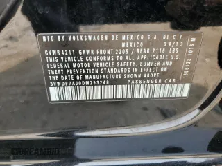 2013 Volkswagen Jetta SE with VIN 3VWDP7AJ0DM293248, listed as a Copart auction lot 58566395 with 205,773 mi miles and Salvage title. Bid and sale history available at DreamBid. Image 12.