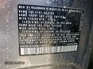 2022 Volkswagen Tiguan SE z VIN 3VV3B7AX3NM016629, wystawiony jako Copart lot #58330375 z przebiegiem 70 251 mil mil oraz Szkoda całkowita • Salvage title. Historia ofert i sprzedaży dostępna na DreamBid. Obrazek 13.