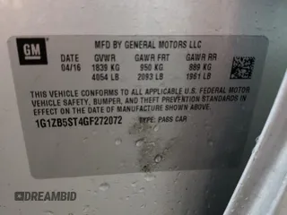 2016 Chevrolet Malibu LS with VIN 1G1ZB5ST4GF272072, listed as a Copart auction lot 70096632 with 84,804 mi miles and Salvage title. Bid and sale history available at DreamBid. Image 12.
