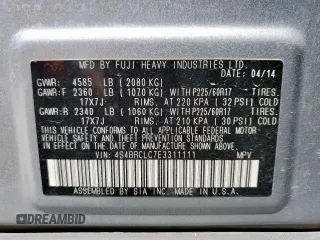 2014 Subaru Outback Limited with VIN 4S4BRCLC7E3311111, listed as a Copart auction lot 57951825 with 166,155 mi miles and Salvage title. Bid and sale history available at DreamBid. Image 13.