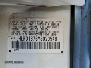 2000 Honda CR-V SE z VIN JHLRD1876YS020548, wystawiony jako Copart lot #57823525 z przebiegiem 211 164 mil mil oraz Szkoda całkowita • Salvage title. Historia ofert i sprzedaży dostępna na DreamBid. Obrazek 14.