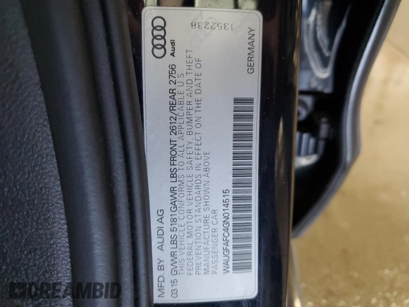 2016 Audi A6 Premium Plus z VIN WAUGFAFC4GN014515, wystawiony jako Copart lot #58400465 z przebiegiem 132 459 mil mil oraz Szkoda całkowita • Salvage title. Historia ofert i sprzedaży dostępna na DreamBid. Obrazek 12.