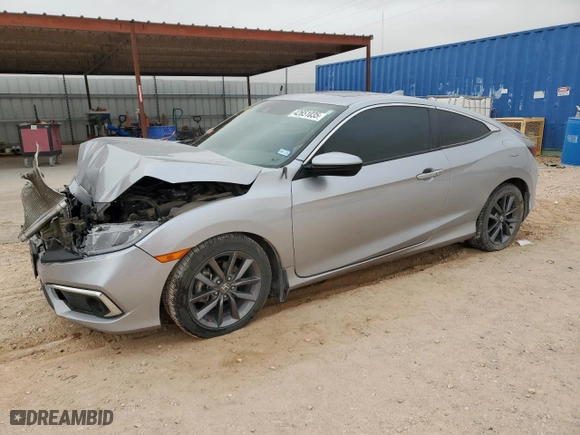 2019 Honda Civic Coupe EX with VIN 2HGFC3B38KH355864, listed as a Copart auction lot 42651035 with 61,549 mi miles and Salvage Title. Bid and sale history available at carsss.com. Image 1.
