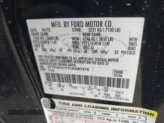 2012 Ford F-150 XL z VIN 1FTFW1CT7CKD67278, wystawiony jako IAAI lot #42177660 z przebiegiem 220 836 mil mil oraz . Historia ofert i sprzedaży dostępna na DreamBid. Obrazek 9.