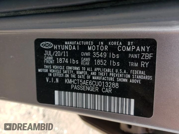 2012 Hyundai Accent GS with VIN KMHCT5AE6CU013288, listed as a Copart auction lot 53803465 with 194,223 mi miles and Salvage Title. Bid and sale history available at carsss.com. Image 13.