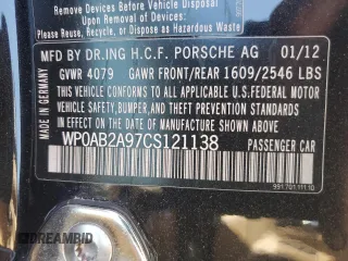 2012 Porsche 911 991 Carrera S with VIN WP0AB2A97CS121138, listed as a Copart auction lot 49750555 with 85,909 mi miles and Salvage Title. Bid and sale history available at carsss.com. Image 12.