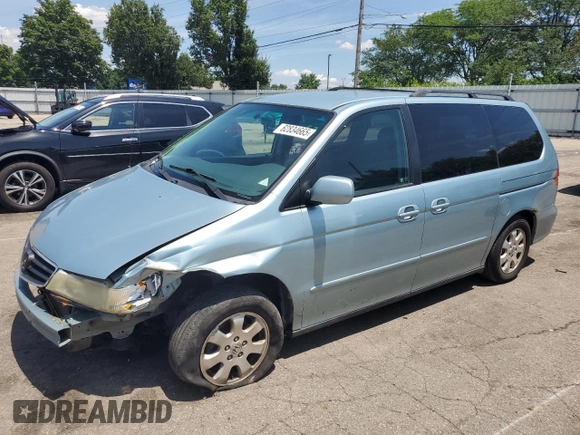 2004 Honda Odyssey EX-L with VIN 5FNRL18014B015462, listed as a Copart auction lot 62834665 with 323,817 mi miles and Salvage title. Bid and sale history available at DreamBid. Image 1.