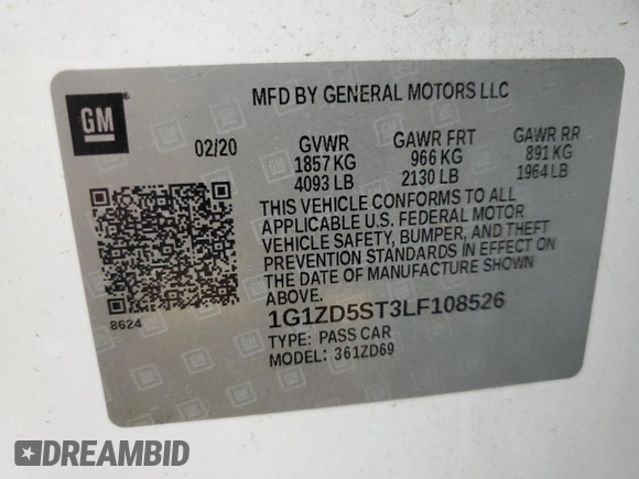 2020 Chevrolet Malibu LT with VIN 1G1ZD5ST3LF108526, listed as a Copart auction lot 49034055 with 119,791 mi miles and Salvage Title. Bid and sale history available at DreamBid. Image 14.
