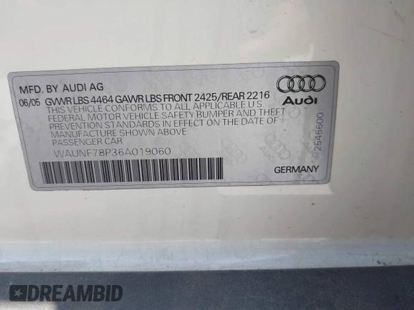 2006 Audi A3 Premium z VIN WAUNF78P36A019060, wystawiony jako IAAI lot #42334130 z przebiegiem 136 200 mil mil oraz . Historia ofert i sprzedaży dostępna na DreamBid. Obrazek 9.