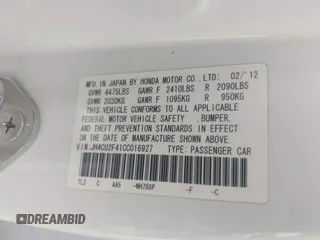 2012 Acura TSX with VIN JH4CU2F41CC016927, listed as a IAAI auction lot 42126798 with 168,388 mi miles. Bid and sale history available at carsss.com. Image 9.