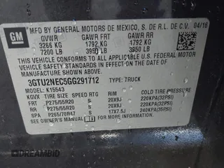2016 GMC Sierra 1500 SLT with VIN 3GTU2NEC5GG291712, listed as a IAAI auction lot 41924266 with 135,005 mi miles and . Bid and sale history available at DreamBid. Image 9.