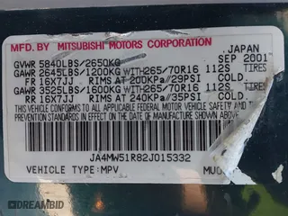 2002 Mitsubishi Montero LTD with VIN JA4MW51R82J015332, listed as a IAAI auction lot 41674487 with 177,560 mi miles. Bid and sale history available at carsss.com. Image 9.