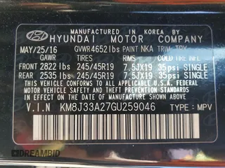 2016 Hyundai Tucson Limited with VIN KM8J33A27GU259046, listed as a Copart auction lot 53451025 with 103,420 mi miles and Clean Title. Bid and sale history available at carsss.com. Image 12.