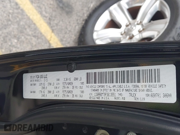 2015 Ram 1500 Sport with VIN 1C6RR6MT9FS613551, listed as a IAAI auction lot 42068675 with 199,576 mi miles and . Bid and sale history available at DreamBid. Image 9.