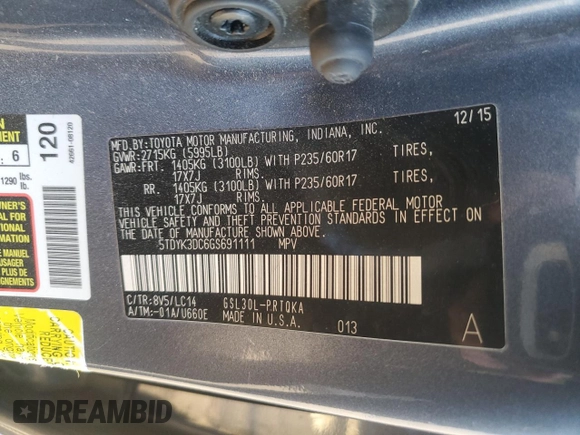 2016 Toyota Sienna XLE с VIN 5TDYK3DC6GS691111, выставлен на аукционе Copart как лот 87195014 с пробегом 196 691 миль миль и Списание • Salvage title. История ставок и продаж доступна на DreamBid. Изображение 14.