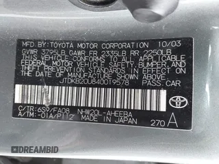 2004 Toyota Prius with VIN JTDKB20U840019578, listed as a IAAI auction lot 42045925 with Not Provided miles and . Bid and sale history available at DreamBid. Image 9.