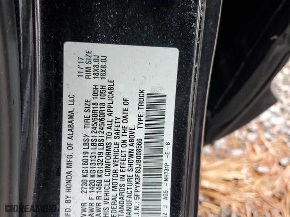2018 Honda Ridgeline Black Edition with VIN 5FPYK3F83JB008566, listed as a Copart auction lot 73847344 with 0 mi miles and Salvage Title. Bid and sale history available at carsss.com. Image 13.