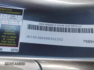 2024 Nissan Z Performance с VIN JN1BZ4BH6RM362352, выставлен на аукционе IAAI как лот 41141551 с пробегом 34 507 миль миль и . История ставок и продаж доступна на DreamBid. Изображение 9.