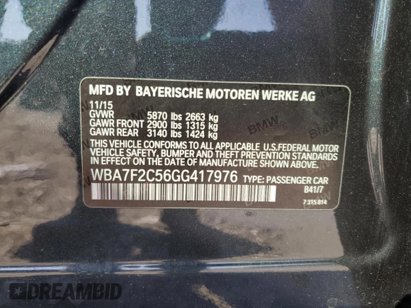 2016 BMW 7 Series 750i xDrive с VIN WBA7F2C56GG417976, выставлен на аукционе Copart как лот 55976095 с пробегом 113 753 миль миль и Списание • Salvage title. История ставок и продаж доступна на DreamBid. Изображение 12.