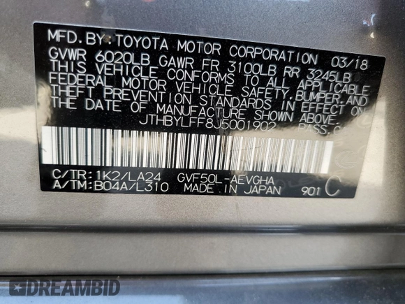 2018 Lexus LS z VIN JTHBYLFF8J5001902, wystawiony jako Copart lot #66069122 z przebiegiem 88 240 mil mil oraz . Historia ofert i sprzedaży dostępna na DreamBid. Obrazek 10.