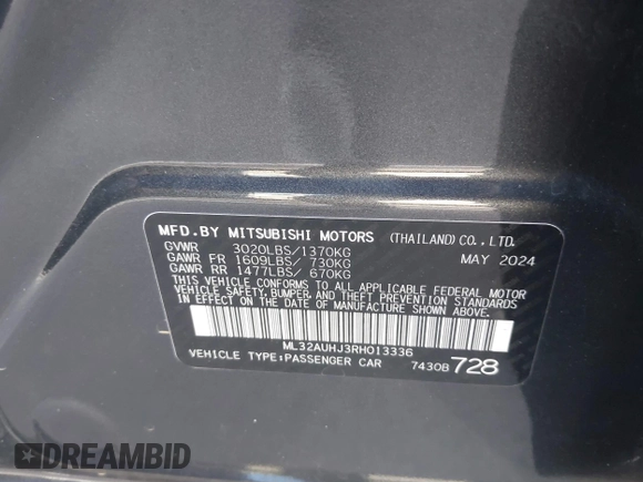 2024 Mitsubishi Mirage ES z VIN ML32AUHJ3RH013336, wystawiony jako IAAI lot #42085444 z przebiegiem 11 675 mil mil oraz . Historia ofert i sprzedaży dostępna na DreamBid. Obrazek 9.