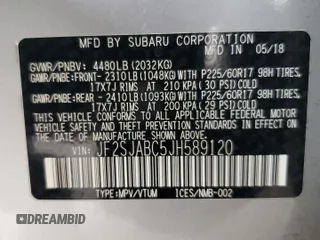 2018 Subaru Forester z VIN JF2SJABC5JH589120, wystawiony jako Copart lot #56571725 z przebiegiem 39 541 mil mil oraz Szkody całkowita. Historia ofert i sprzedaży dostępna na DreamBid. Obrazek 12.