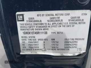 2005 Chevrolet Tahoe Z71 z VIN 1GNEK13T45R111138, wystawiony jako IAAI lot #41880322 z przebiegiem Nie podano mil oraz . Historia ofert i sprzedaży dostępna na DreamBid. Obrazek 9.