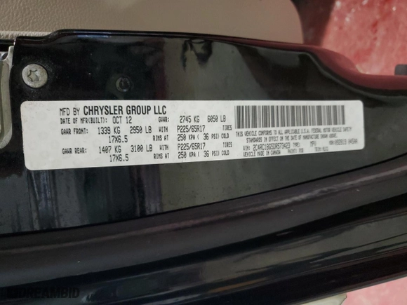 2013 Chrysler Town & Country Touring with VIN 2C4RC1BG5DR573423, listed as a Copart auction lot 53624945 with 109,794 mi miles and Clean Title. Bid and sale history available at carsss.com. Image 13.