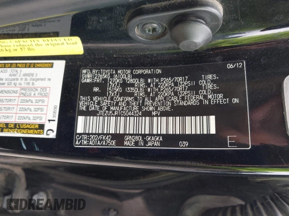 2012 Toyota 4Runner SR5 z VIN JTEZU5JR1C5044324, wystawiony jako IAAI lot #42137404 z przebiegiem 252 363 mil mil oraz . Historia ofert i sprzedaży dostępna na DreamBid. Obrazek 9.