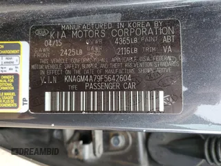 2015 Kia Optima LX with VIN KNAGM4A79F5642604, listed as a Copart auction lot 85157924 with 62,066 mi miles and Salvage Title. Bid and sale history available at carsss.com. Image 12.