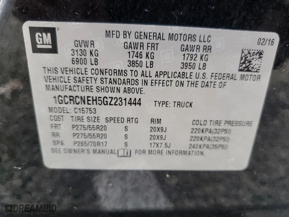 2016 Chevrolet Silverado 1500 Work Truck with VIN 1GCRCNEH5GZ231444, listed as a Copart auction lot 82333654 with 0 mi miles and Salvage Title. Bid and sale history available at carsss.com. Image 12.