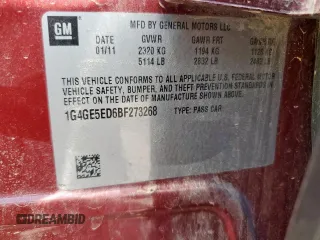 2011 Buick LaCrosse CXS with VIN 1G4GE5ED6BF273268, listed as a Copart auction lot 64461345 with 168,523 mi miles and Clean title. Bid and sale history available at DreamBid. Image 12.