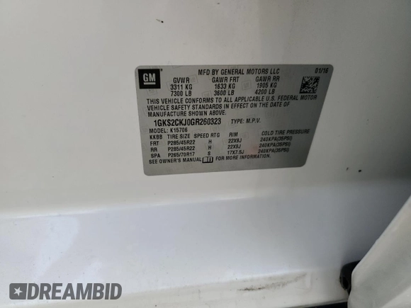 2016 GMC Yukon Denali with VIN 1GKS2CKJ0GR260323, listed as a Copart auction lot 73654624 with Not Provided miles and Salvage Title. Bid and sale history available at carsss.com. Image 14.