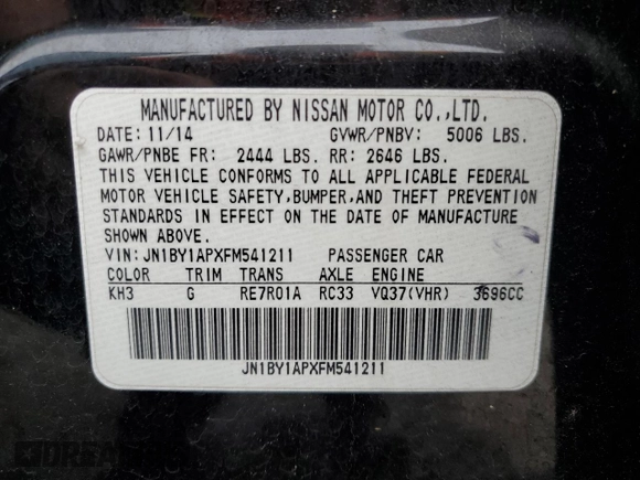 2015 Infiniti Q70 with VIN JN1BY1APXFM541211, listed as a Copart auction lot 55721515 with 134,025 mi miles and Non repairable. Bid and sale history available at DreamBid. Image 13.