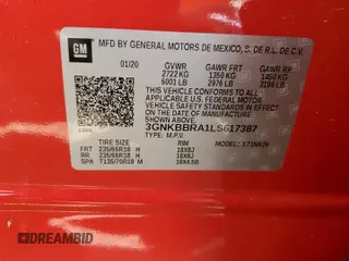 2020 Chevrolet Blazer LT z VIN 3GNKBBRA1LS617387, wystawiony jako Copart lot #52462875 z przebiegiem 76 347 mil mil oraz Szkoda całkowita • Salvage title. Historia ofert i sprzedaży dostępna na DreamBid. Obrazek 14.