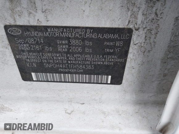 2015 Hyundai Elantra SE z VIN 5NPDH4AE1FH584383, wystawiony jako IAAI lot #42139657 z przebiegiem 141 309 mil mil oraz . Historia ofert i sprzedaży dostępna na DreamBid. Obrazek 9.